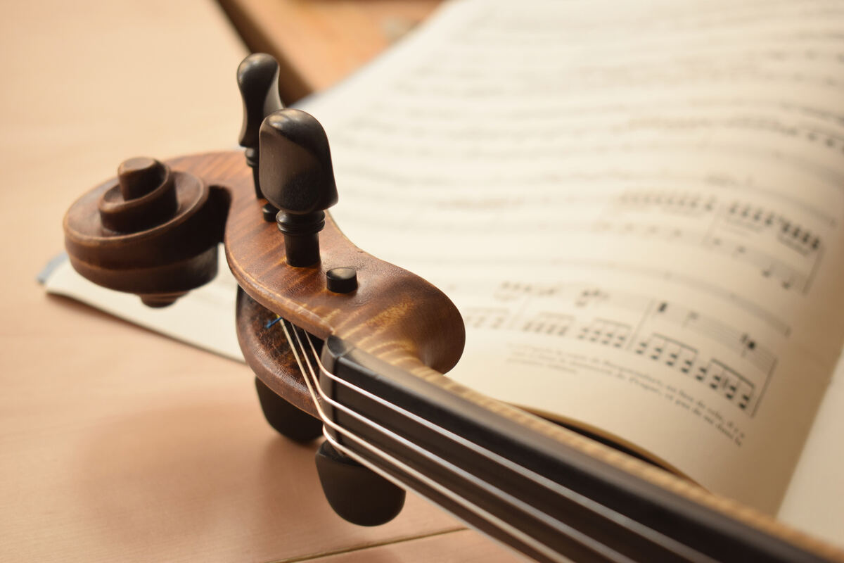 Voluta de un violín sobre una partitura